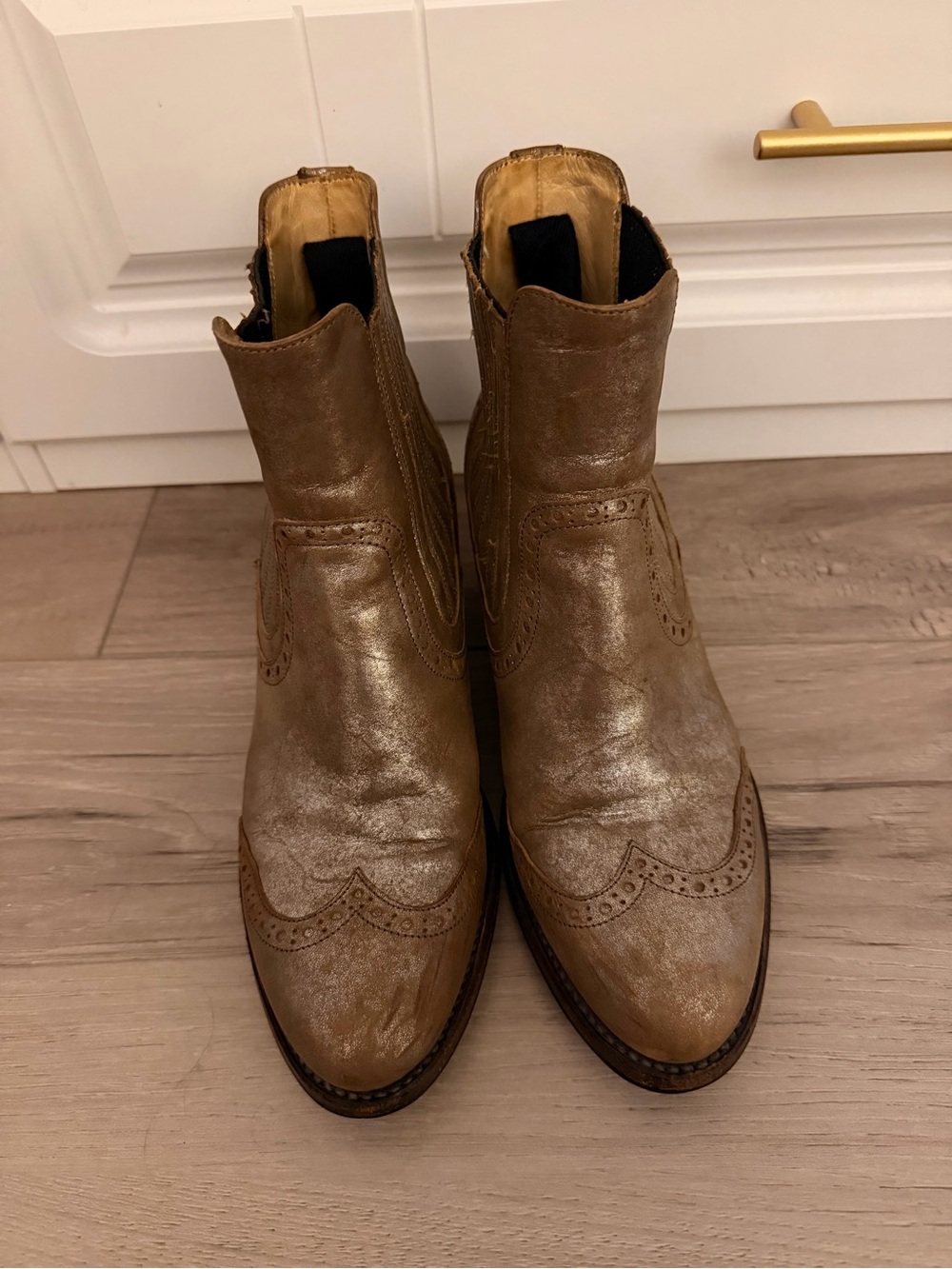 The Office of Angela Scott Brown Leather Chelsea Boots Heel 7.5